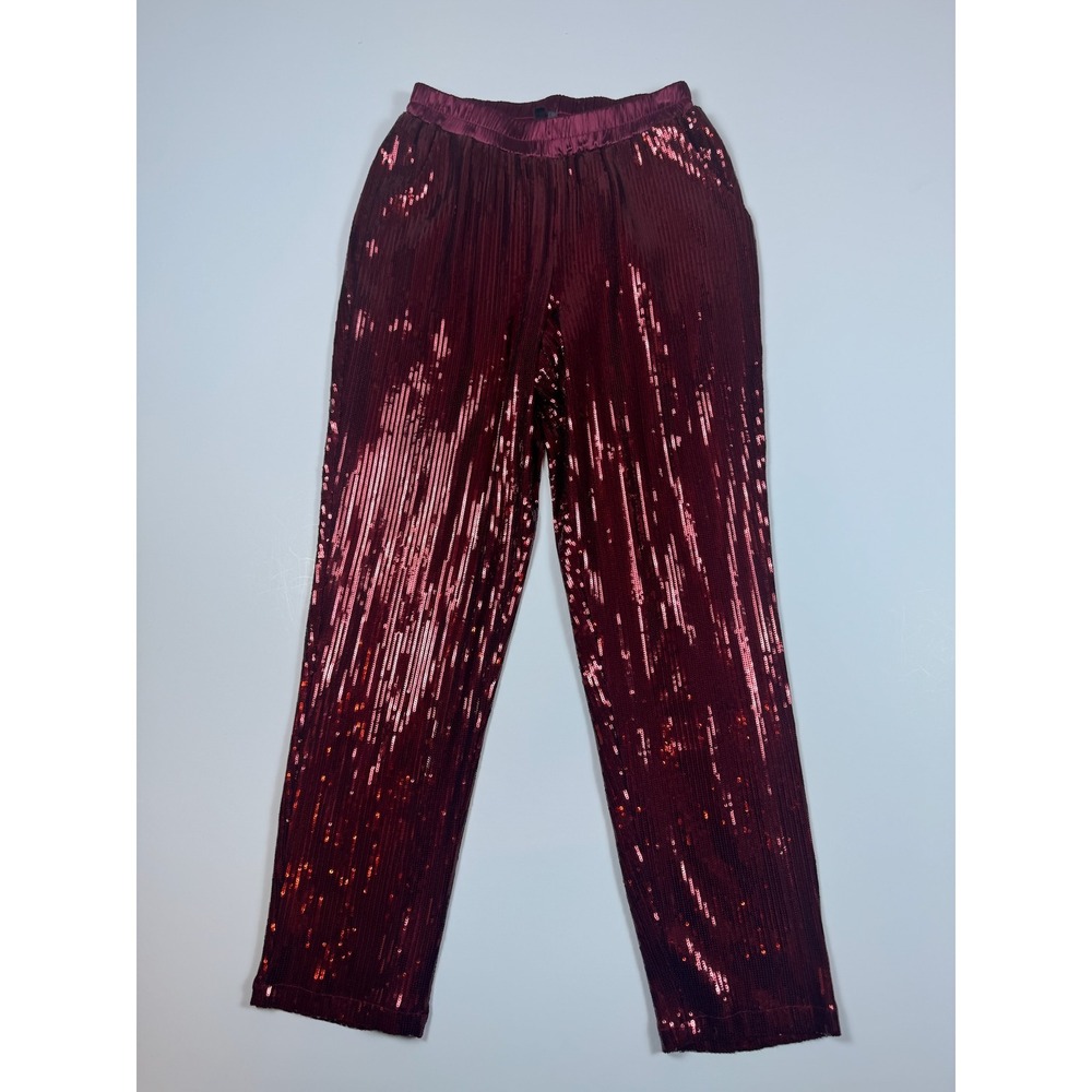 Joh. Womens Red Sparkly Sequin Pants Elastic Waist XS Boutique Party Concert